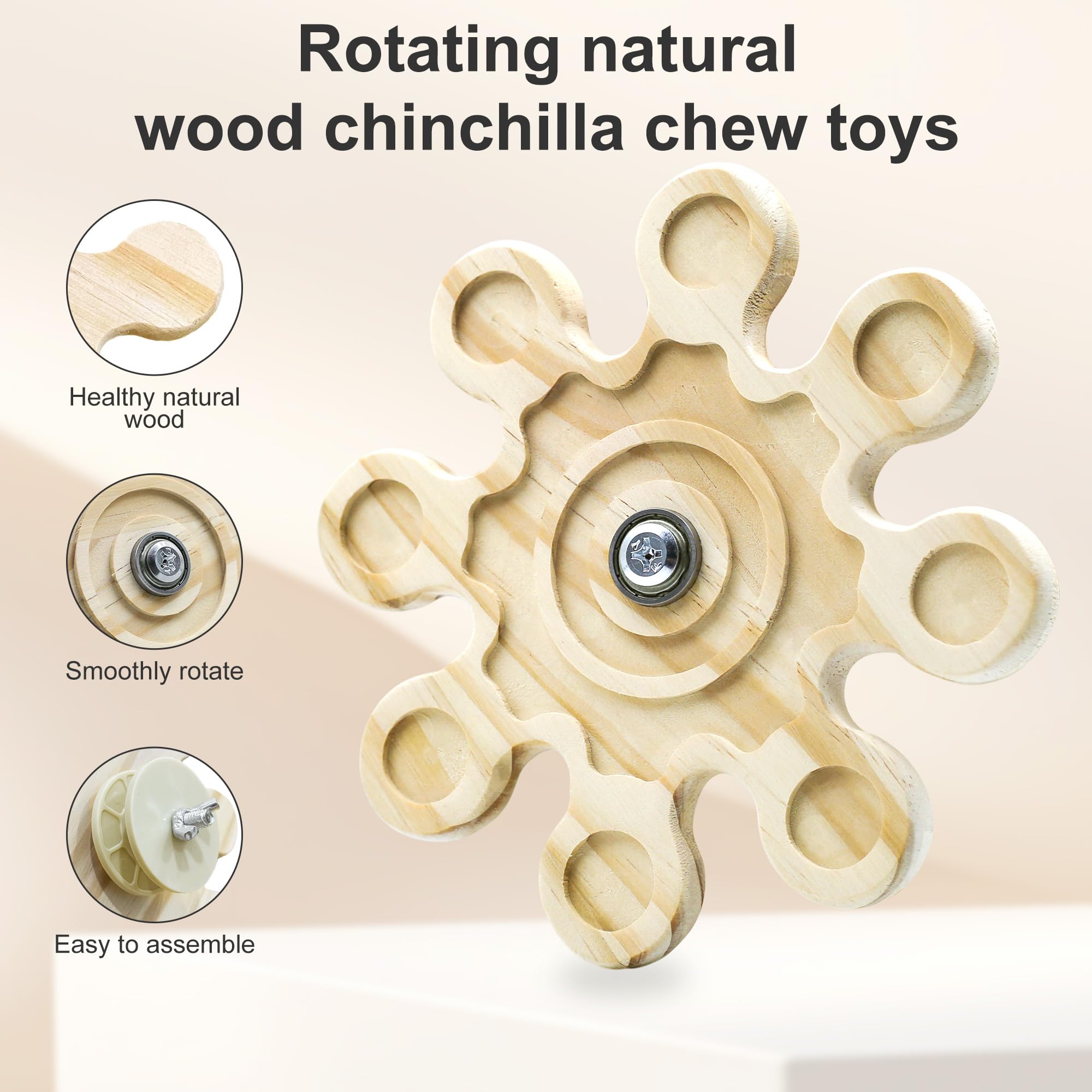 Chinchilla Chew Toys, Natural Wooden Rotating Teeth Grinding Toys, Hanging Chinchilla Cage Accessory And Hamster Exercise Chew T